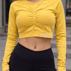 ECHT Arise Scrunch Long Sleeve Crop Top Small Yellow Athleisure